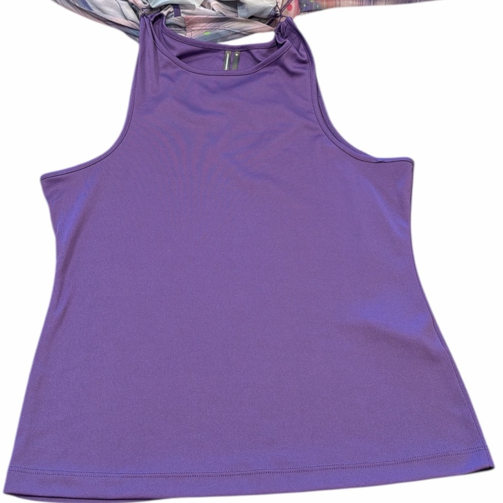 Anthropologie Mesh Top Size Medium Purple Pattern Double Layer Long Sleeve - Picture 9 of 15